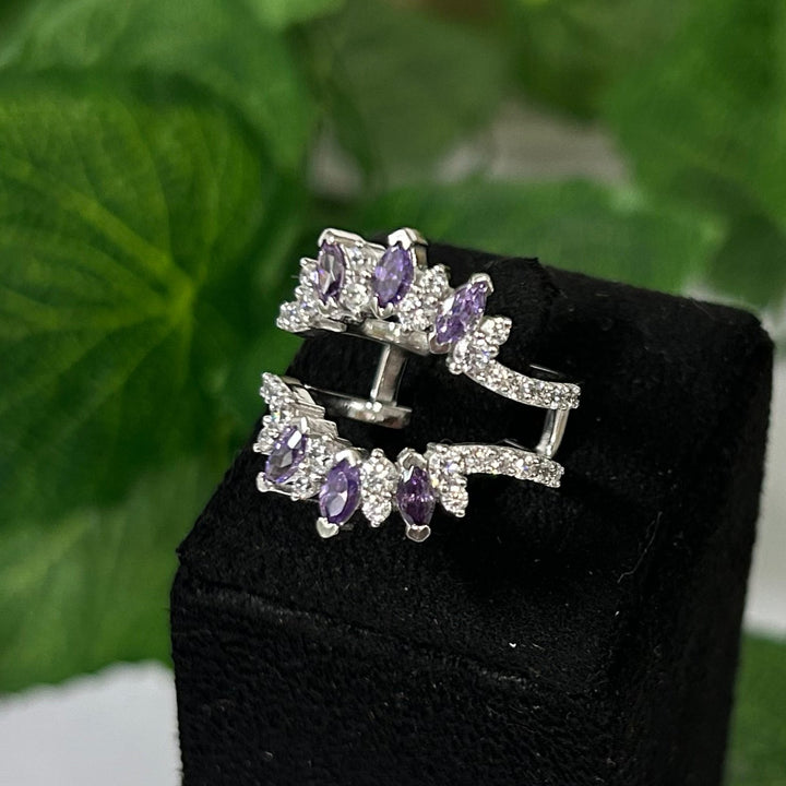 Amethyst Marquise Cut & Diamond Enhancer Wedding ring Guard 14k White Gold Finish - Christmas Special Gift