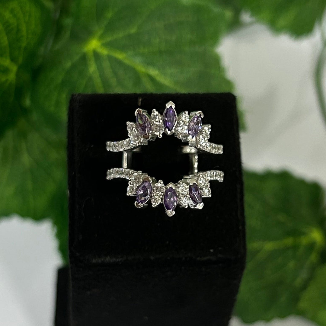 Amethyst Marquise Cut & Diamond Enhancer Wedding ring Guard 14k White Gold Finish - Christmas Special Gift