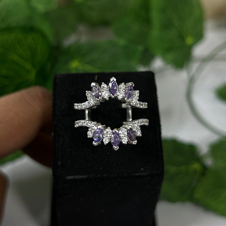 Amethyst Marquise Cut & Diamond Enhancer Wedding ring Guard 14k White Gold Finish - Christmas Special Gift