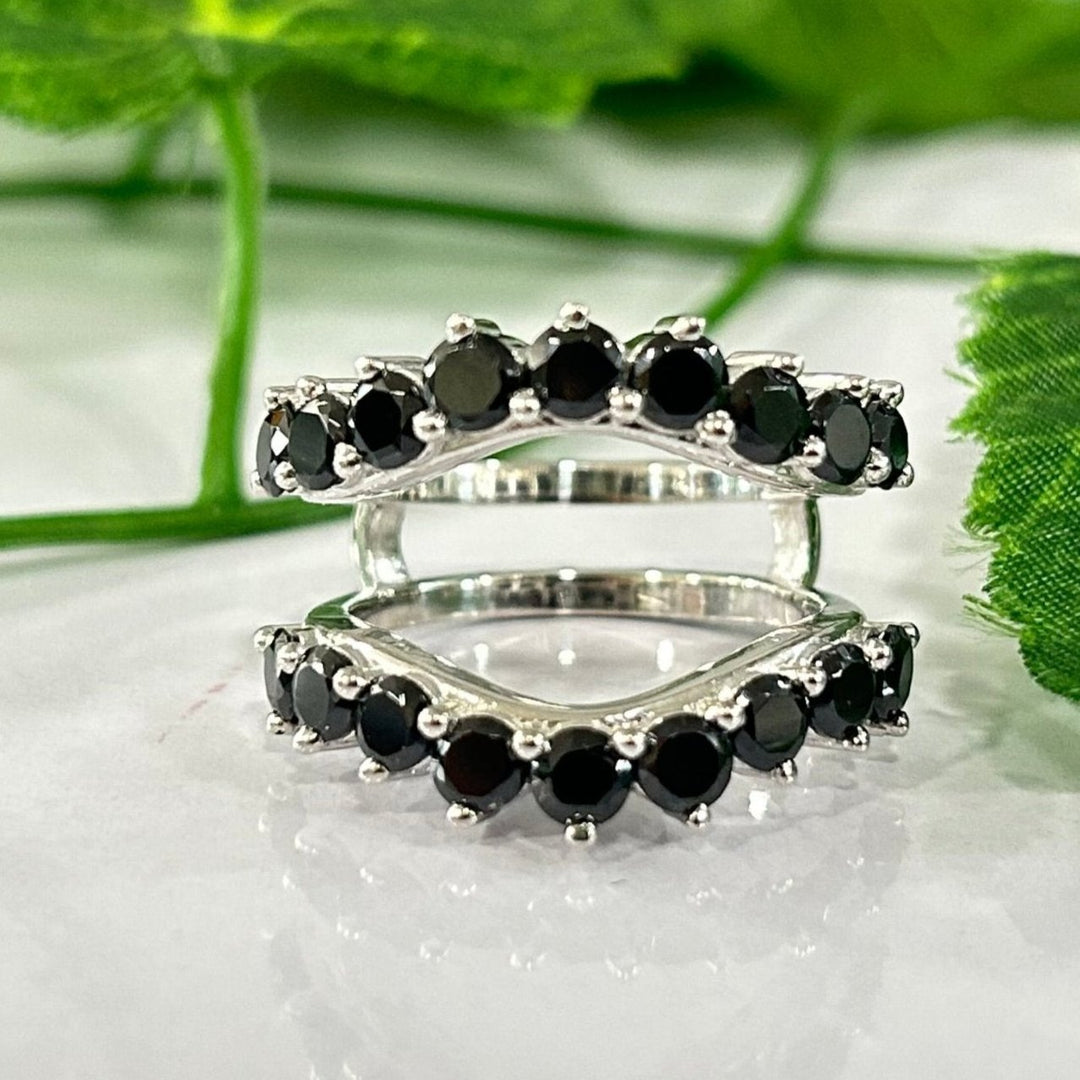 Round Cut Black diamond Wedding Enhancer Ring 14k White Gold