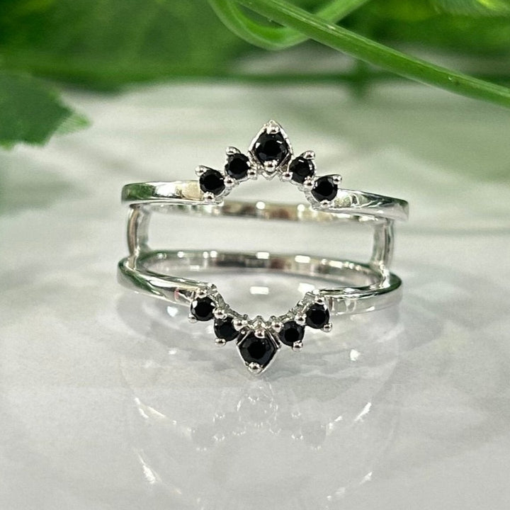 Vintage Black Diamond Enhancer Wedding Ring 925 Sterling Silver Promise Ring For Women Gift For Her