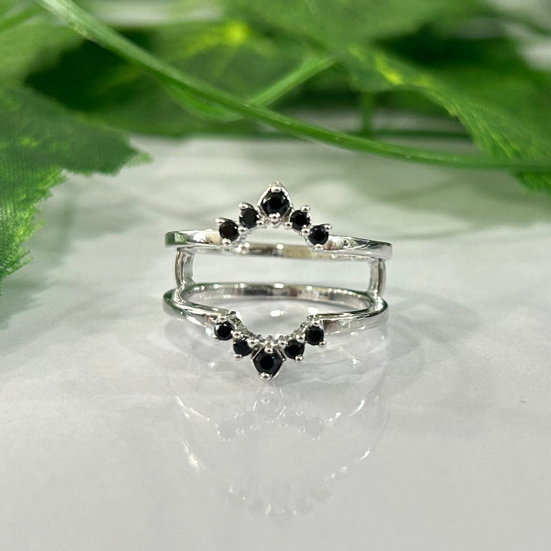 Vintage Black Diamond Enhancer Wedding Ring 925 Sterling Silver Promise Ring For Women Gift For Her