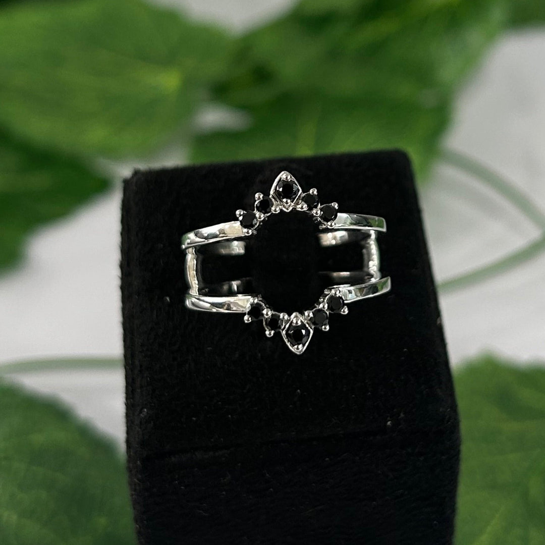 Vintage Black Diamond Enhancer Wedding Ring 925 Sterling Silver Promise Ring For Women Gift For Her