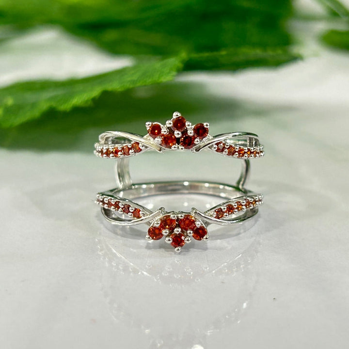 Red Garnet Wedding Wrap Ring Enhancer in 925 Sterling Silver - Birthday Gift