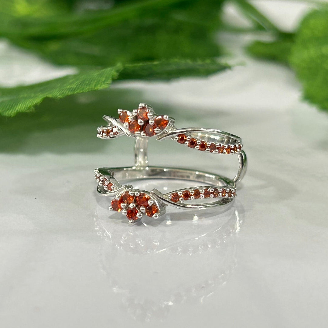 Red Garnet Wedding Wrap Ring Enhancer in 925 Sterling Silver - Birthday Gift