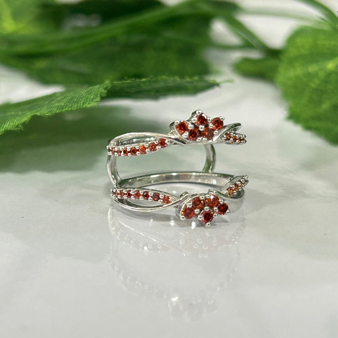 Red Garnet Wedding Wrap Ring Enhancer in 925 Sterling Silver - Birthday Gift