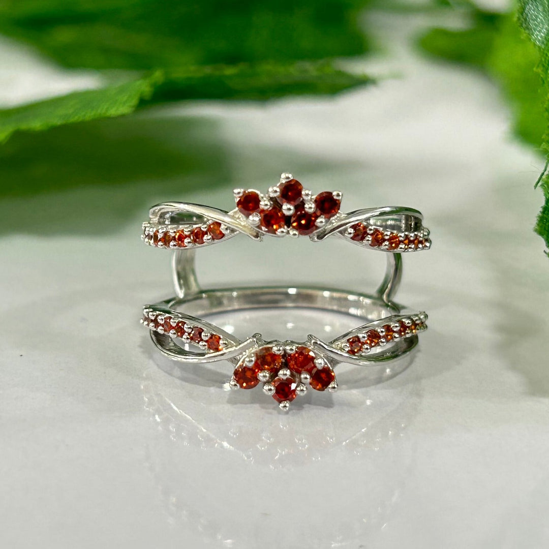 Red Garnet Wedding Wrap Ring Enhancer in 925 Sterling Silver - Birthday Gift