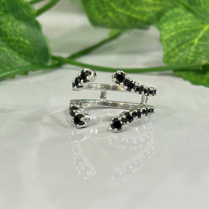 Natural Black Diamond Open Wedding Ring Enhancer 925 Sterling Silver ring enhance Anniversary gift