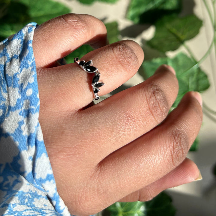 Unique Marquise Black Spinel Wedding Band stacking ring Sterling Silver Promise Ring Handmade Jewelry Gift