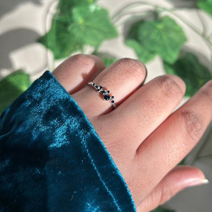 Black Diamond Cluster Ring in 925 Sterling Silver Dainty Ring For Birthday Gift