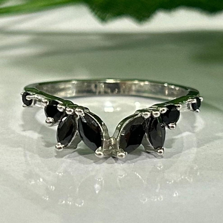 Black Onyx Wedding Band in Sterling Silver - Stackable Ring - Wrap Ring