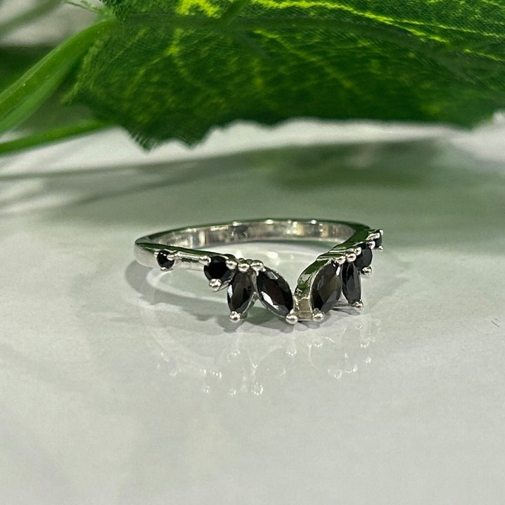 Black Onyx Wedding Band in Sterling Silver - Stackable Ring - Wrap Ring