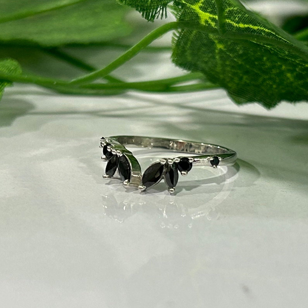 Black Onyx Wedding Band in Sterling Silver - Stackable Ring - Wrap Ring