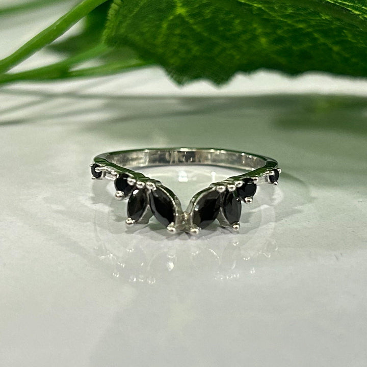 Black Onyx Wedding Band in Sterling Silver - Stackable Ring - Wrap Ring