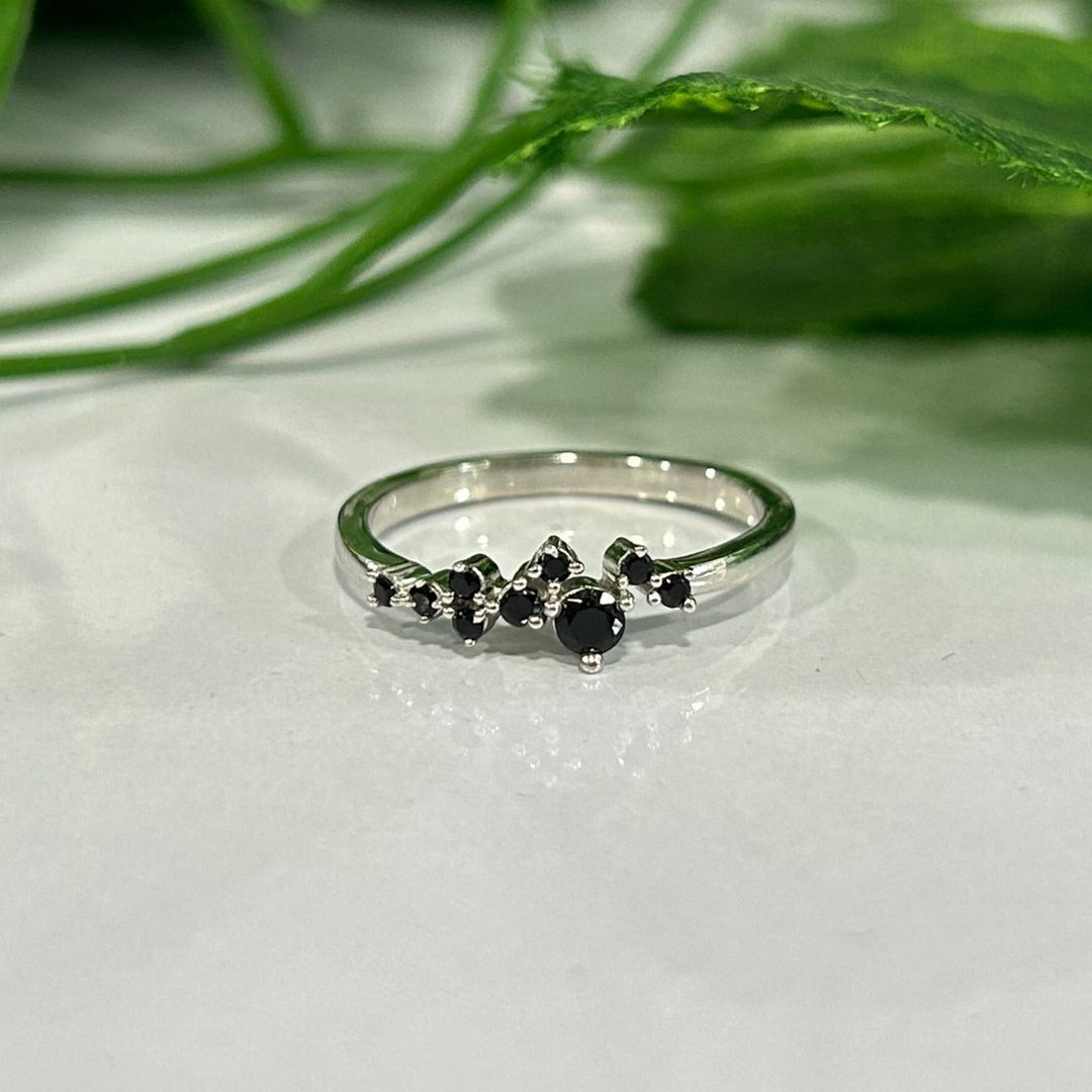 Black Diamond Cluster Ring - Minimalist Black Diamond Ring 925 Sterling Silver Gift For Her