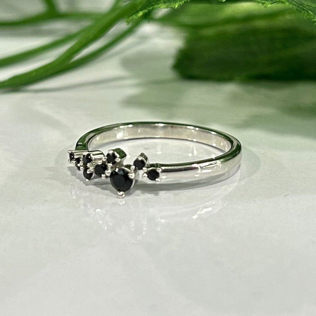 Black Diamond Cluster Ring - Minimalist Black Diamond Ring 925 Sterling Silver Gift For Her