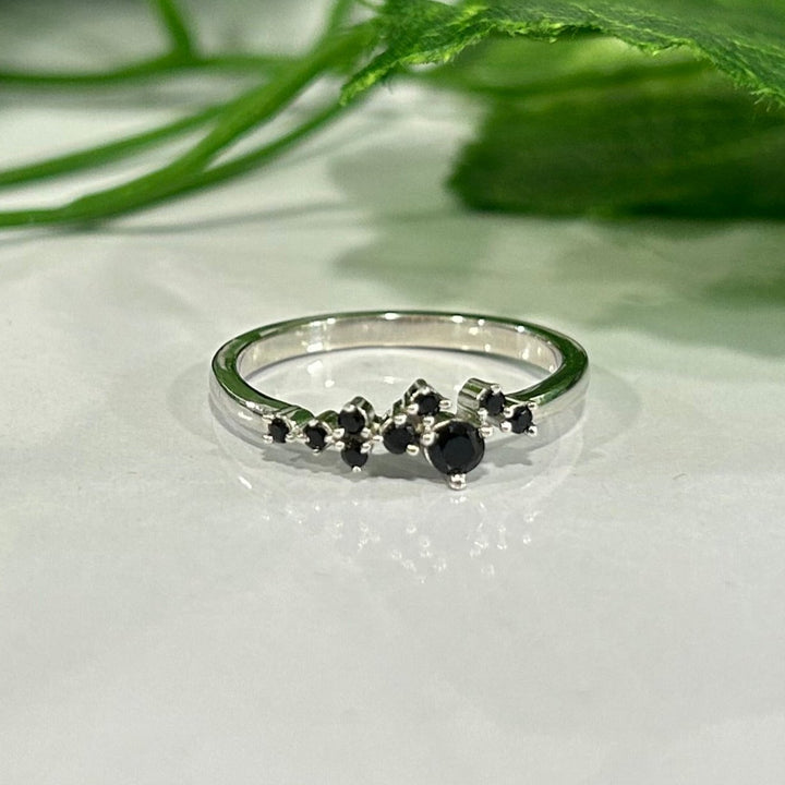 Black Diamond Cluster Ring - Minimalist Black Diamond Ring 925 Sterling Silver Gift For Her