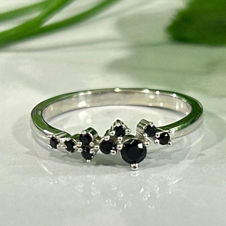 Black Diamond Cluster Ring - Minimalist Black Diamond Ring 925 Sterling Silver Gift For Her