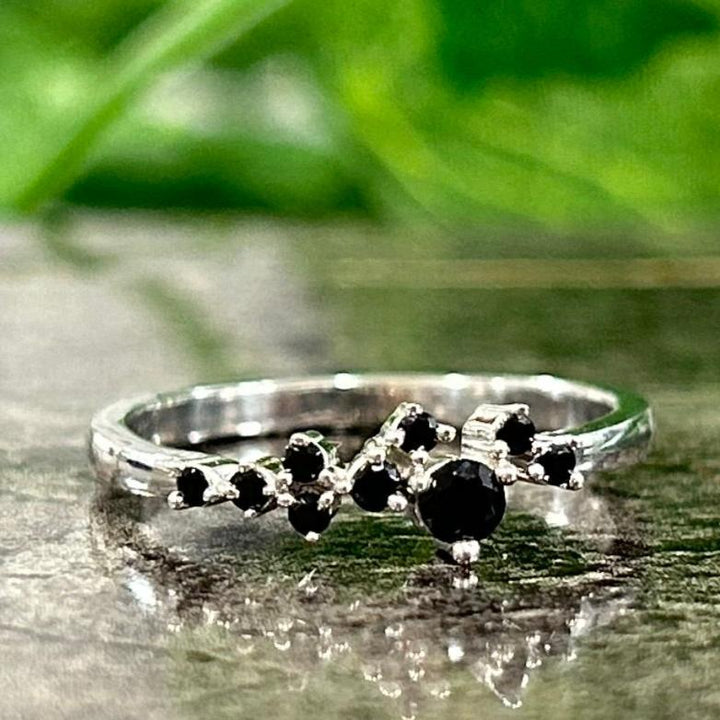 Black Diamond Cluster Ring - Minimalist Black Diamond Ring 925 Sterling Silver Gift For Her