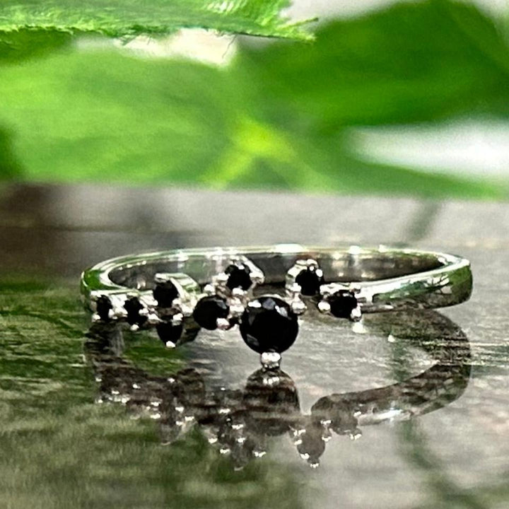 Black Diamond Cluster Ring - Minimalist Black Diamond Ring 925 Sterling Silver Gift For Her