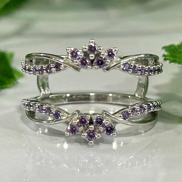 Vintage Amethyst Wrap Ring Enhancer 14k White Gold Finish - Ring Jacket Gift For Mom - Gift For Sister