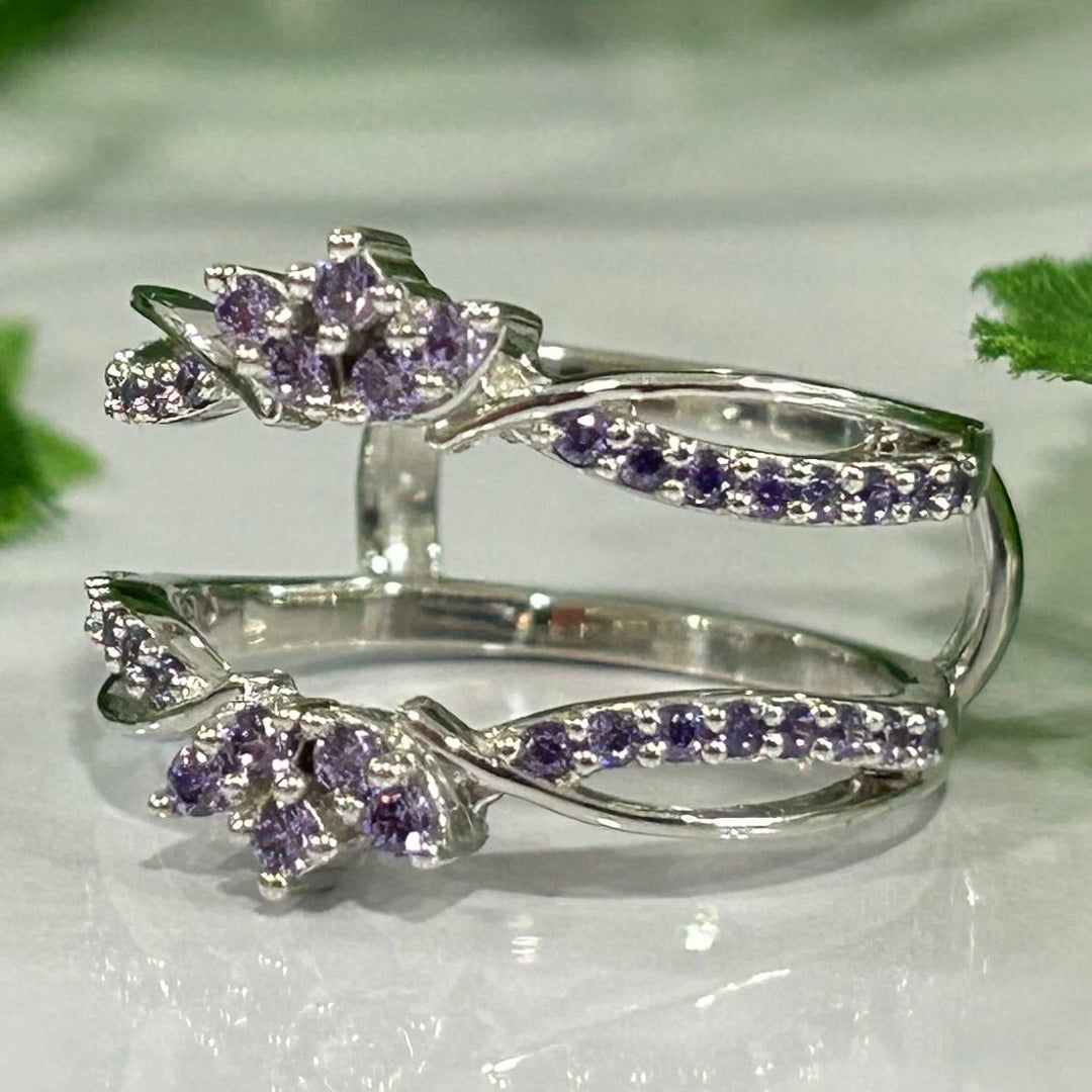 Vintage Amethyst Wrap Ring Enhancer 14k White Gold Finish - Ring Jacket Gift For Mom - Gift For Sister