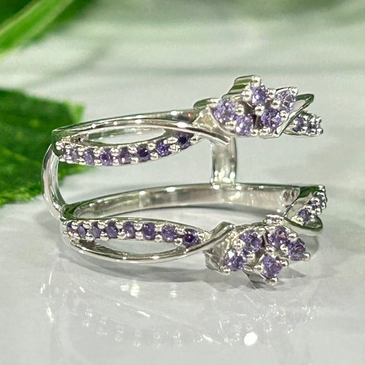 Vintage Amethyst Wrap Ring Enhancer 14k White Gold Finish - Ring Jacket Gift For Mom - Gift For Sister