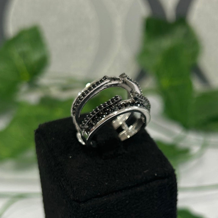 Black Onyx Engagement Wrap Ring guard in 925 Sterling Silver - Gift For Wife