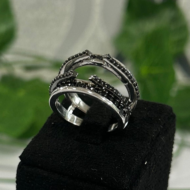 Black Onyx Engagement Wrap Ring guard in 925 Sterling Silver - Gift For Wife