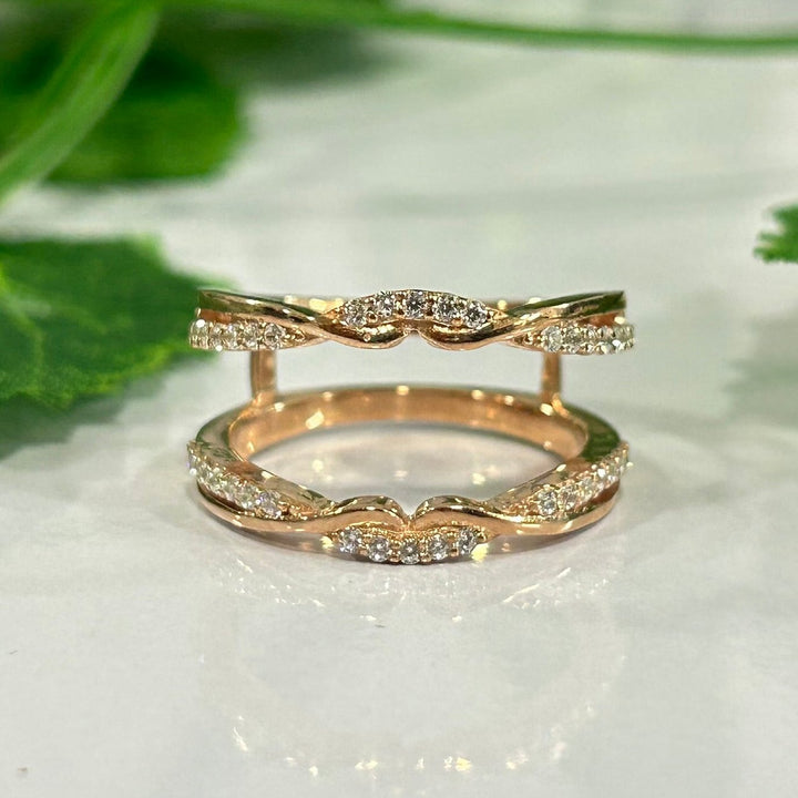 Wrap Ring Guard Enhancer Ring 14k Rose Gold Finish - Wedding Ring Enhancer - Special Anniversary Gift For Wife