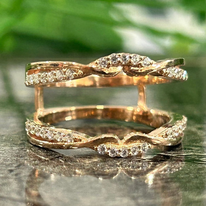 Wrap Ring Guard Enhancer Ring 14k Rose Gold Finish - Wedding Ring Enhancer - Special Anniversary Gift For Wife