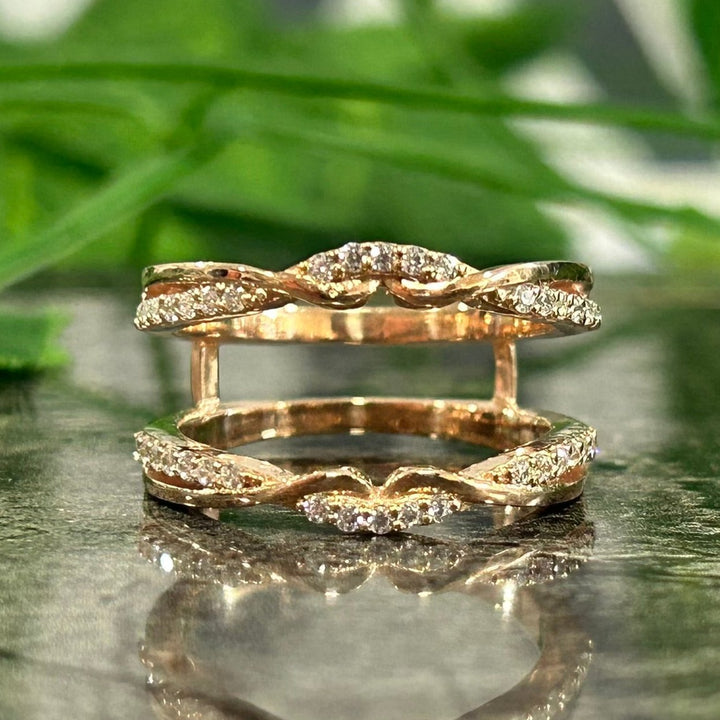 Wrap Ring Guard Enhancer Ring 14k Rose Gold Finish - Wedding Ring Enhancer - Special Anniversary Gift For Wife