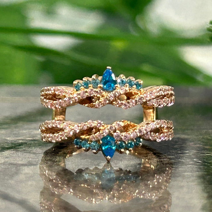 Blue Topaz & Pink Sapphire Ring Enhancer With 14k Rose Gold Finish - Ring Guard Enhancer - Gift For Sister