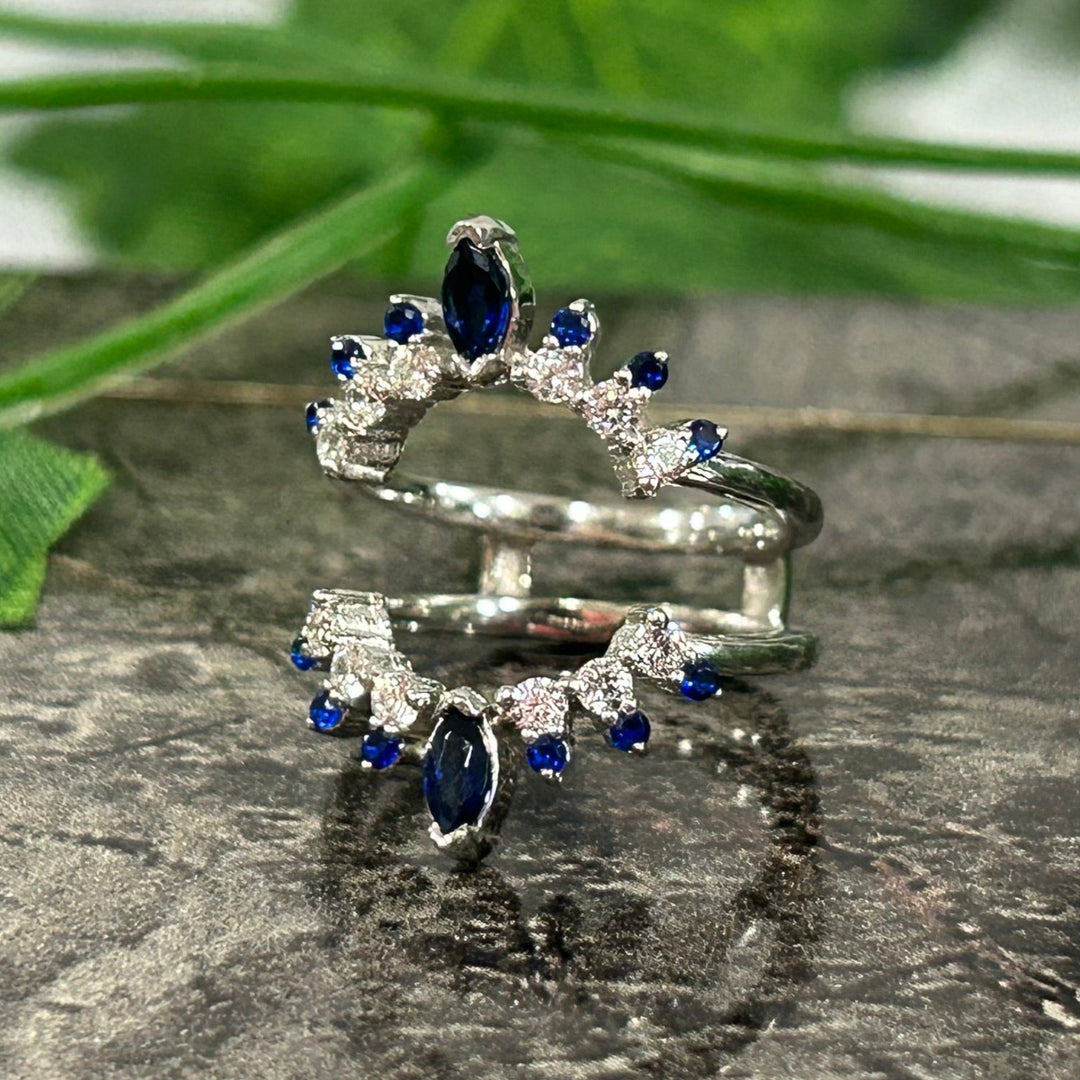 Blue Sapphire Vintage style Wedding Ring Enhancer - Anniversary Gift