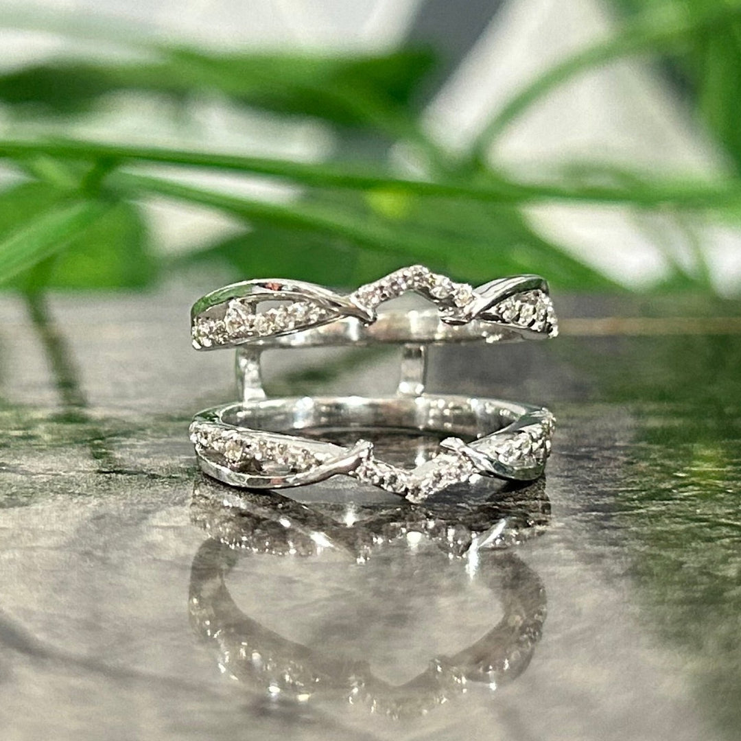 Vintage Wrap Ring Enhancer Ring 14k White Gold Finish - Wedding Ring Enhancer - Special Anniversary Gift For Wife