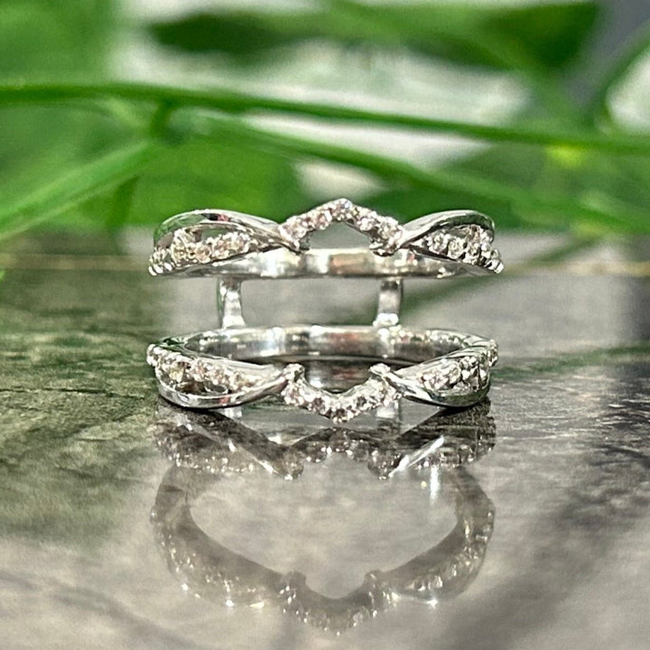 Vintage Wrap Ring Enhancer Ring 14k White Gold Finish - Wedding Ring Enhancer - Special Anniversary Gift For Wife