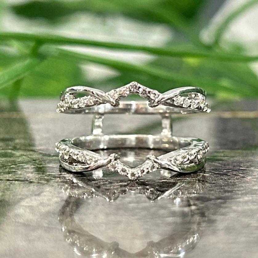 Vintage Wrap Ring Enhancer Ring 14k White Gold Finish - Wedding Ring Enhancer - Special Anniversary Gift For Wife
