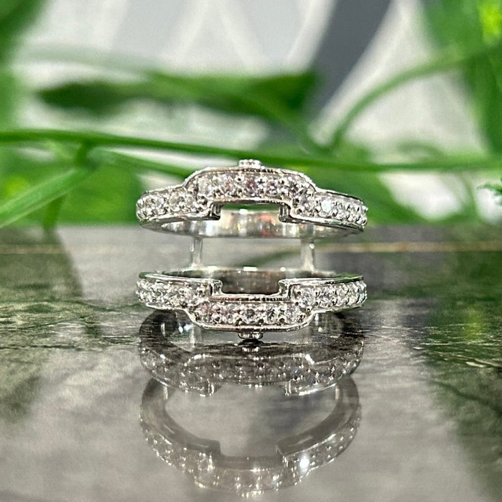 Alloy Square Halo Style Engagement Enhancer Ring Guard - Gift For Wife