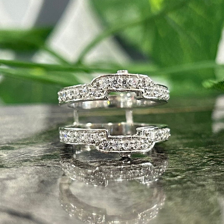 Alloy Square Halo Style Engagement Enhancer Ring Guard - Gift For Wife