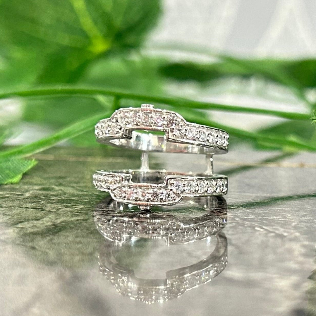 Alloy Square Halo Style Engagement Enhancer Ring Guard - Gift For Wife
