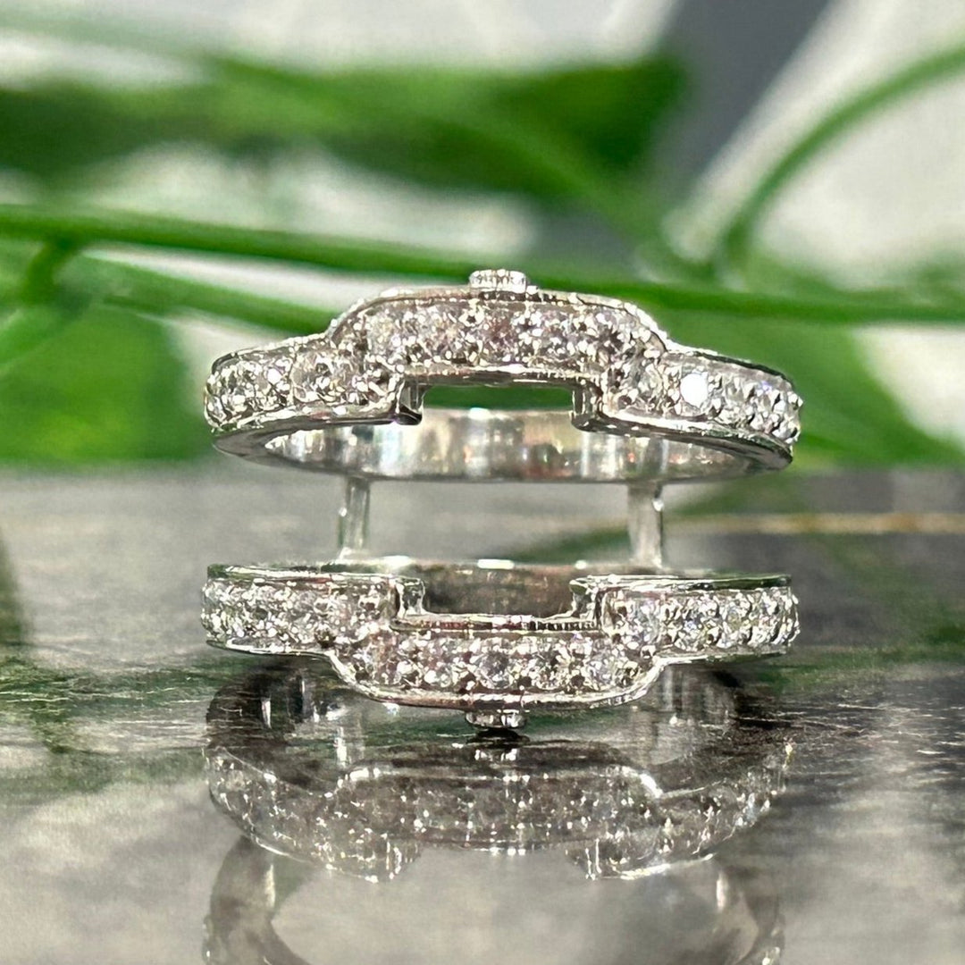 Alloy Square Halo Style Engagement Enhancer Ring Guard - Gift For Wife