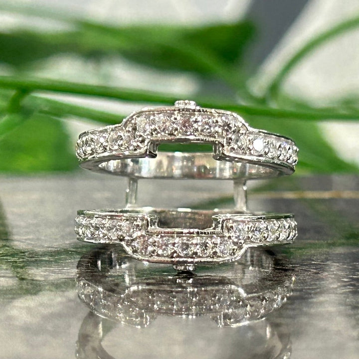 Alloy Square Halo Style Engagement Enhancer Ring Guard - Gift For Wife