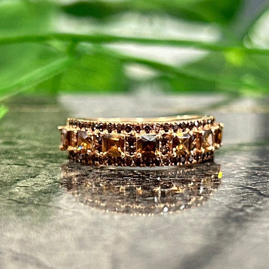 Princess Cut Natural Champagne Wedding Band Ring 14k Rose Gold finish Modern Eternity Band Promise Ring Gift For Her