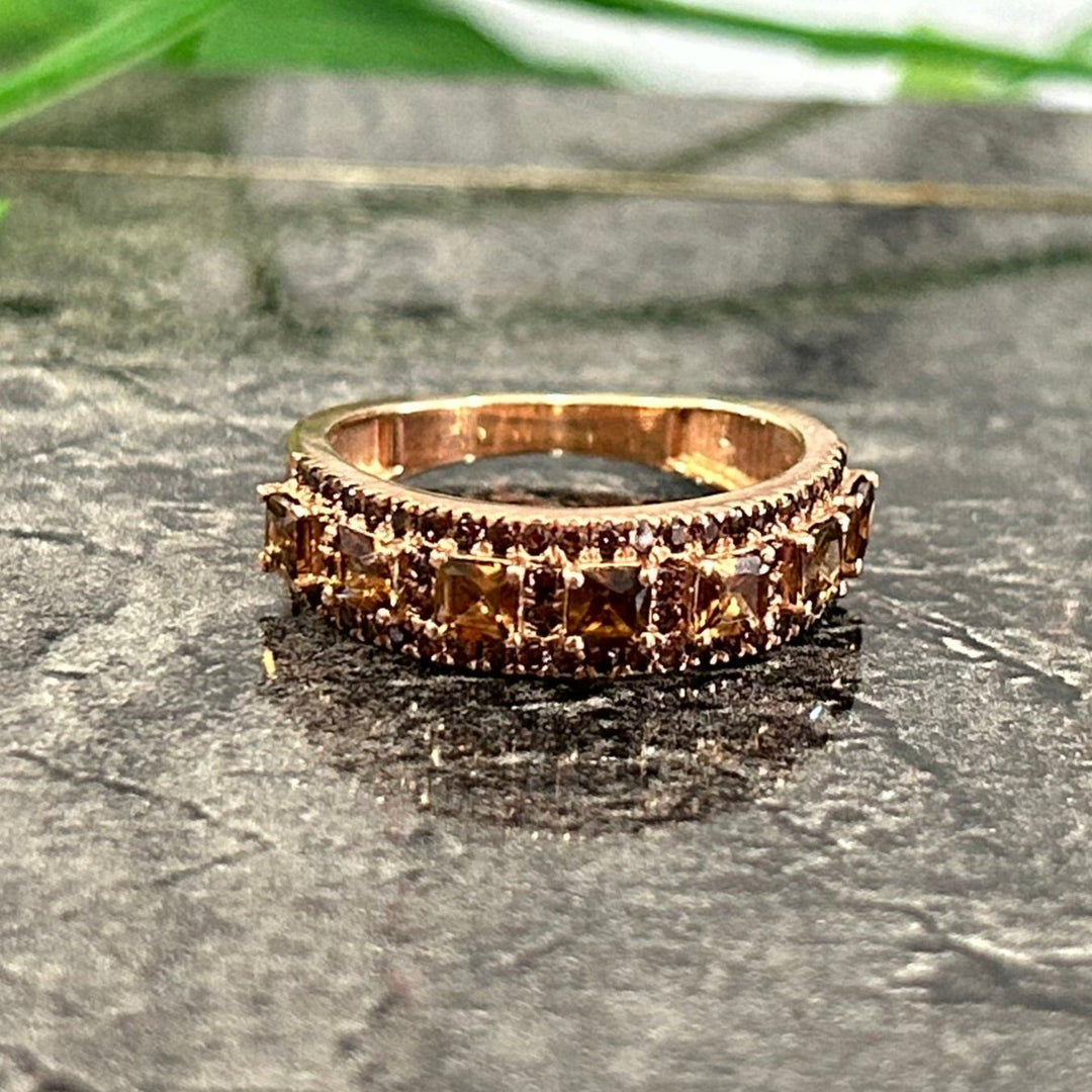 Princess Cut Natural Champagne Wedding Band Ring 14k Rose Gold finish Modern Eternity Band - Promise Ring - Gift For Her