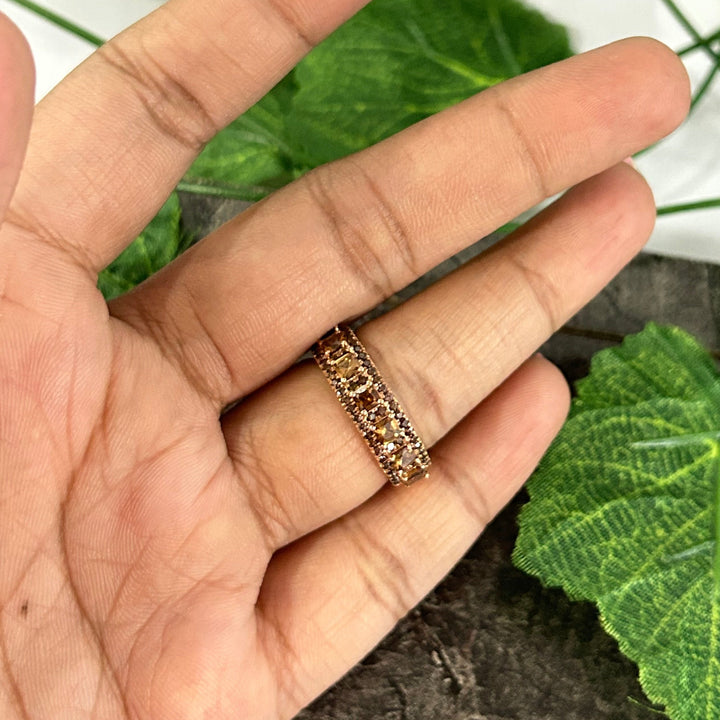 Princess Cut Natural Champagne Wedding Band Ring 14k Rose Gold finish Modern Eternity Band - Promise Ring - Gift For Her