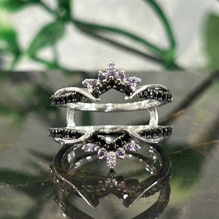 Dainty Amethyst & Black Diamond Wedding Enhancer Wrap Ring - Stacking Bridal Promise Ring Anniversary Gift