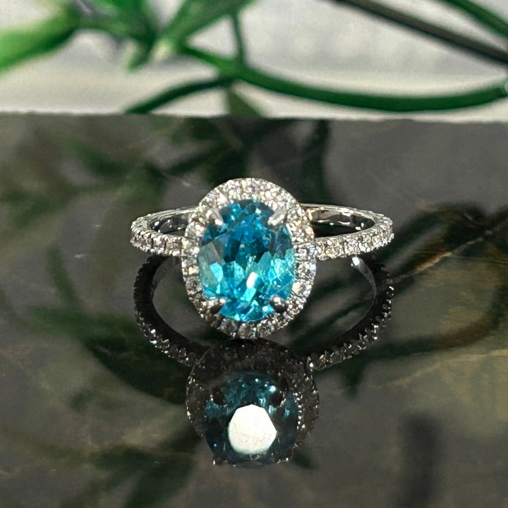 Blue Topaz Halo Wedding & Engagement Ring in 925 Sterling Silver