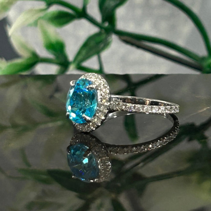 Blue Topaz Halo Wedding & Engagement Ring in 925 Sterling Silver