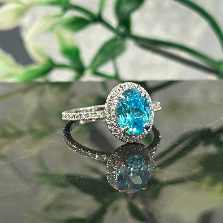 Blue Topaz Halo Wedding & Engagement Ring in 925 Sterling Silver