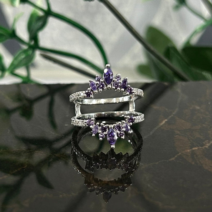 Marquise Cut Amethyst wedding Ring Jacket in 14k White gold Finish - Anniversary Gift